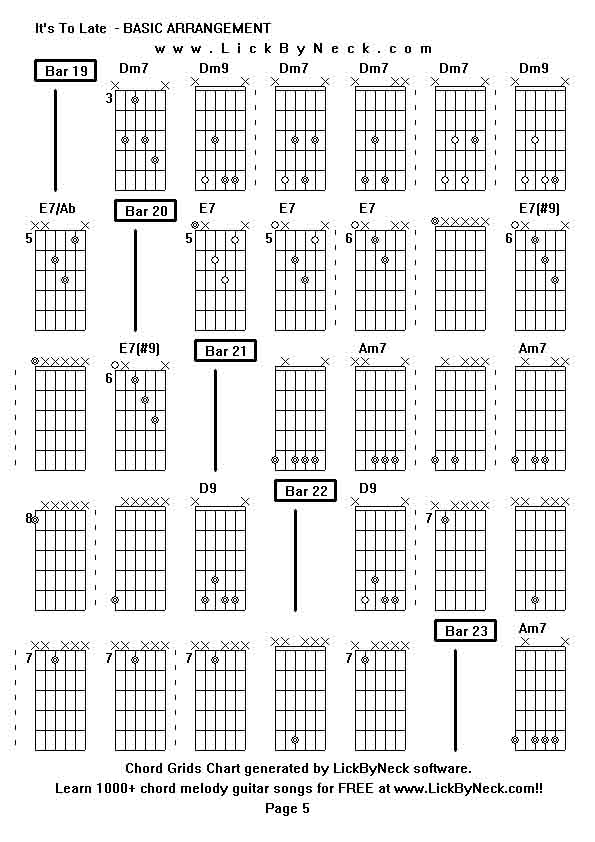 Chord Grids Chart of chord melody fingerstyle guitar song-It's To Late  - BASIC ARRANGEMENT,generated by LickByNeck software.